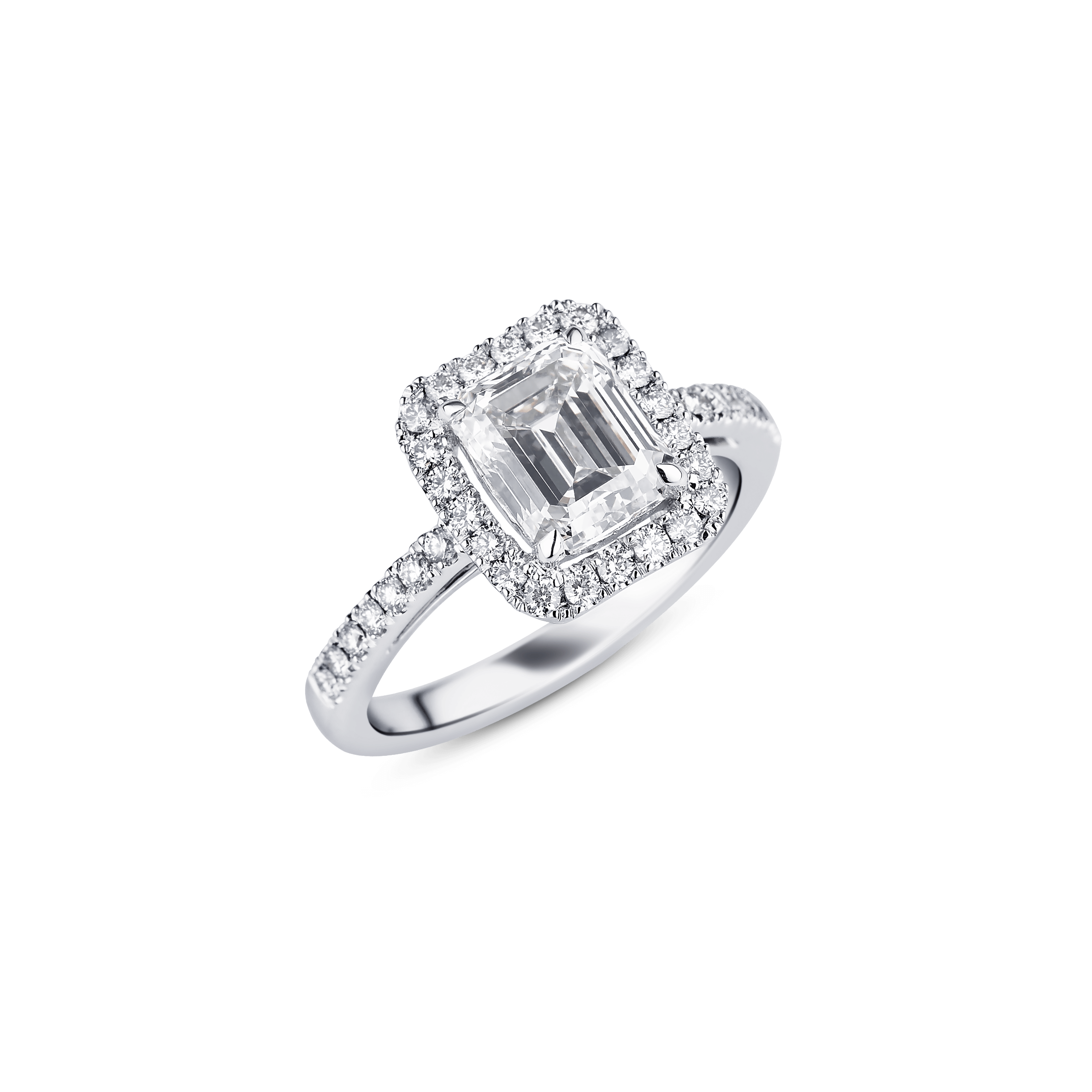 SYMPHONY EMERALD CUT DIAMOND ENGAGEMENT RING 