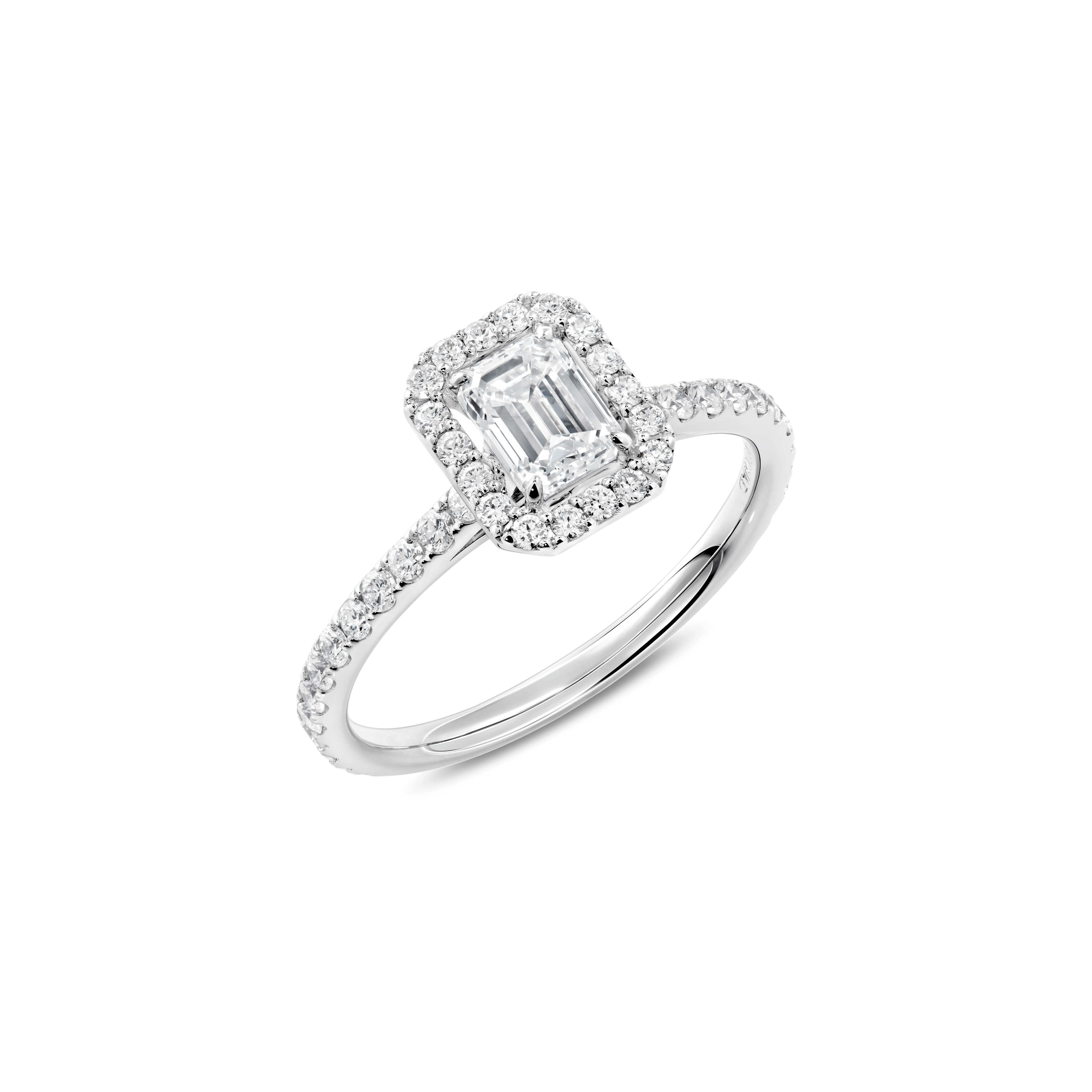 UNITY EMERALD-CUT DIAMOND MICROPAVÉ HALO ENGAGEMENT RING