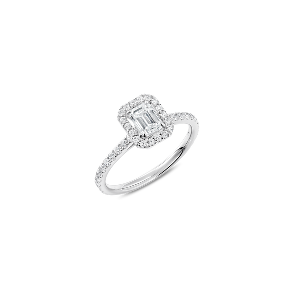 Unity Emerald-Cut Diamond Micropav&eacute; Halo Engagement Ring
