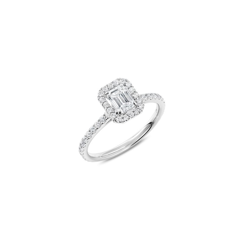 Unity Emerald-Cut Diamond Micropav&eacute; Halo Engagement Ring