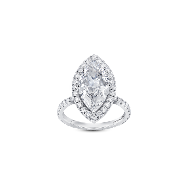 Evermore Marquise-Cut Diamond Halo Solitaire Ring with Full Pav&eacute; Band