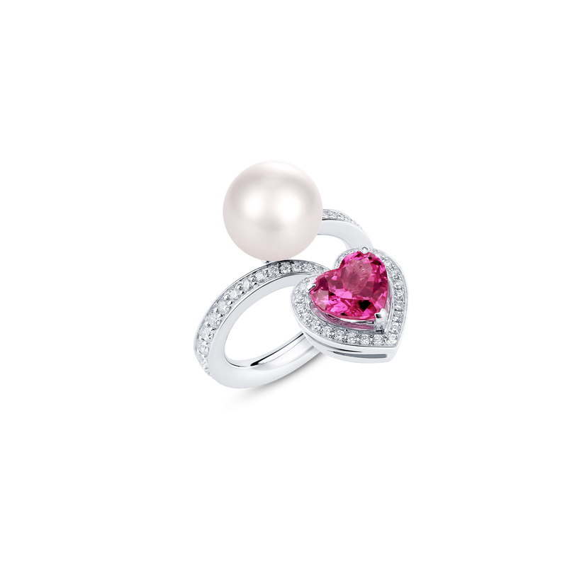Venus Rubellite and Diamond Pav&eacute; Ring