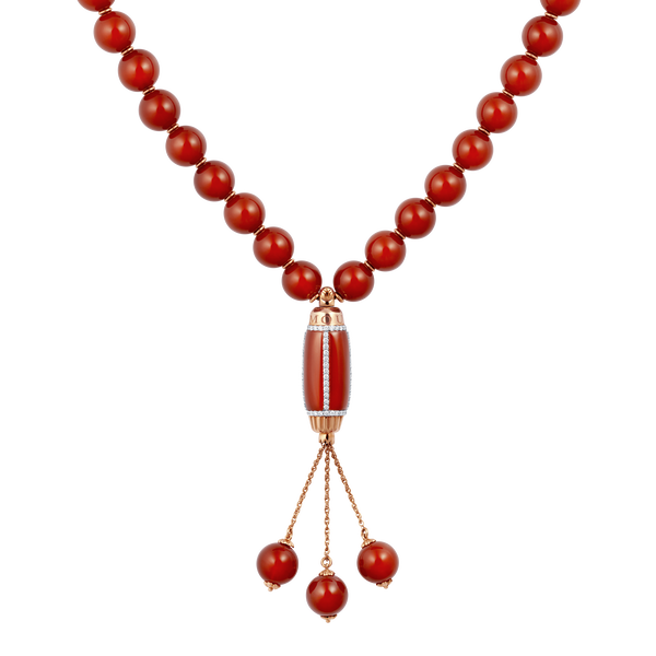 Grande Ellipse Prayer Beads in Red Agate and Diamond
