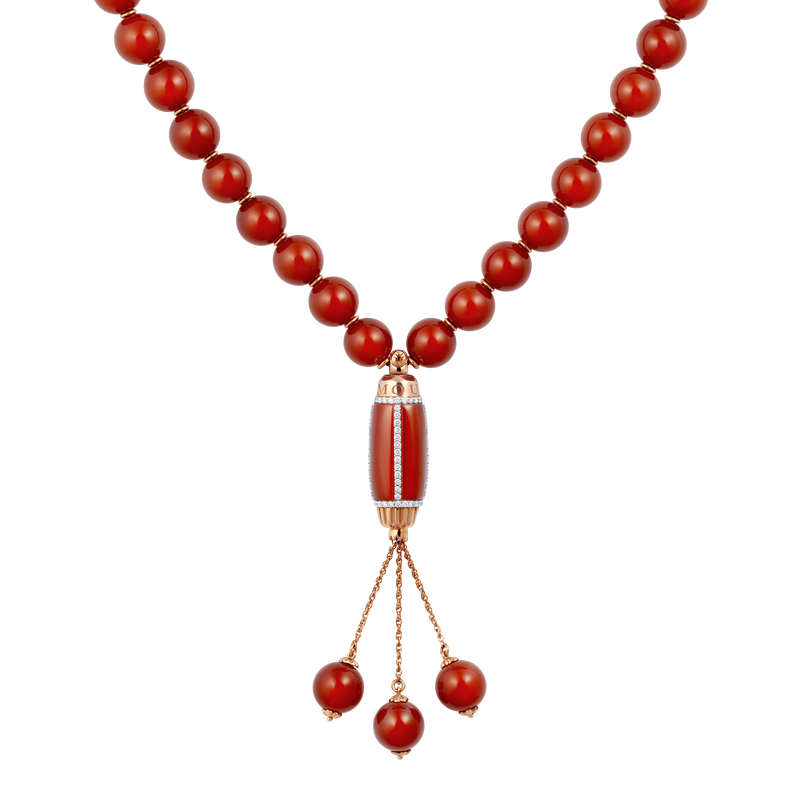 Grande Ellipse Prayer Beads in Red Agate and Diamond