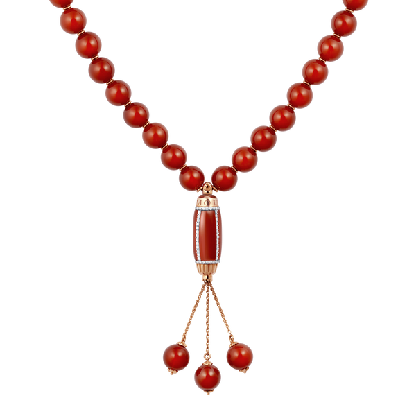 Grande Ellipse Prayer Beads in Red Agate and Diamond