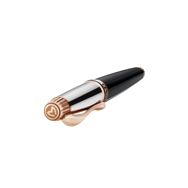 Grande Ellipse Black Lacquer Ballpoint Pen in Palladium & Rose Gold