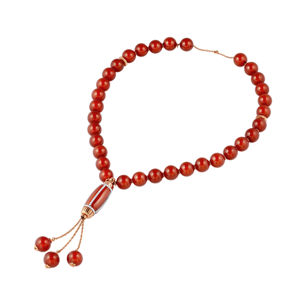 Grande Ellipse Prayer Beads in Red Agate and Diamond