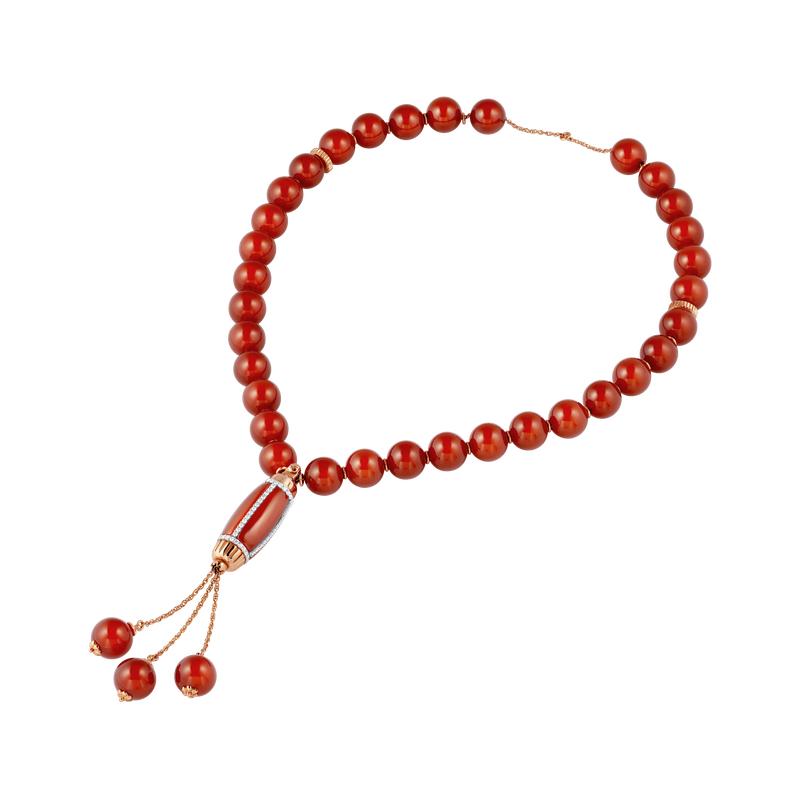 Grande Ellipse Prayer Beads in Red Agate and Diamond