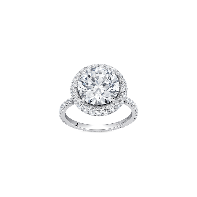 Mouawad Haven Round Brilliant Diamond Halo Engagement Ring with Full Pav&eacute; Band