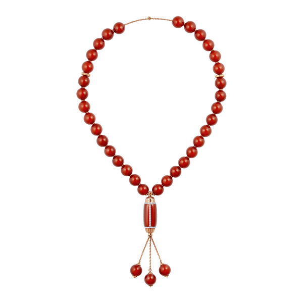 Grande Ellipse Prayer Beads in Red Agate and Diamond
