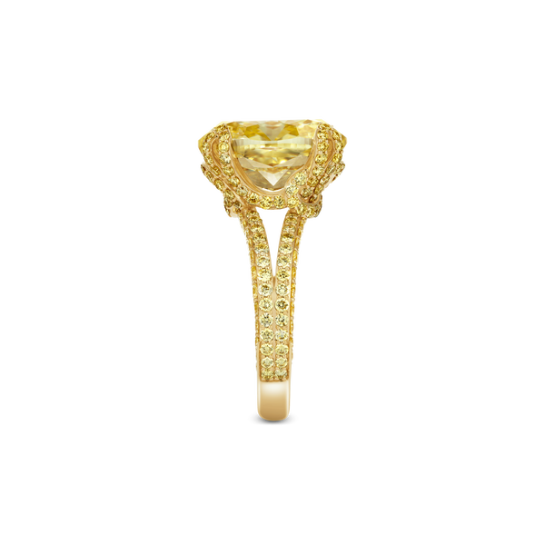 The Only Oval Fancy Yellow Diamond Engagement Ring with Half-Pav&eacute; Band