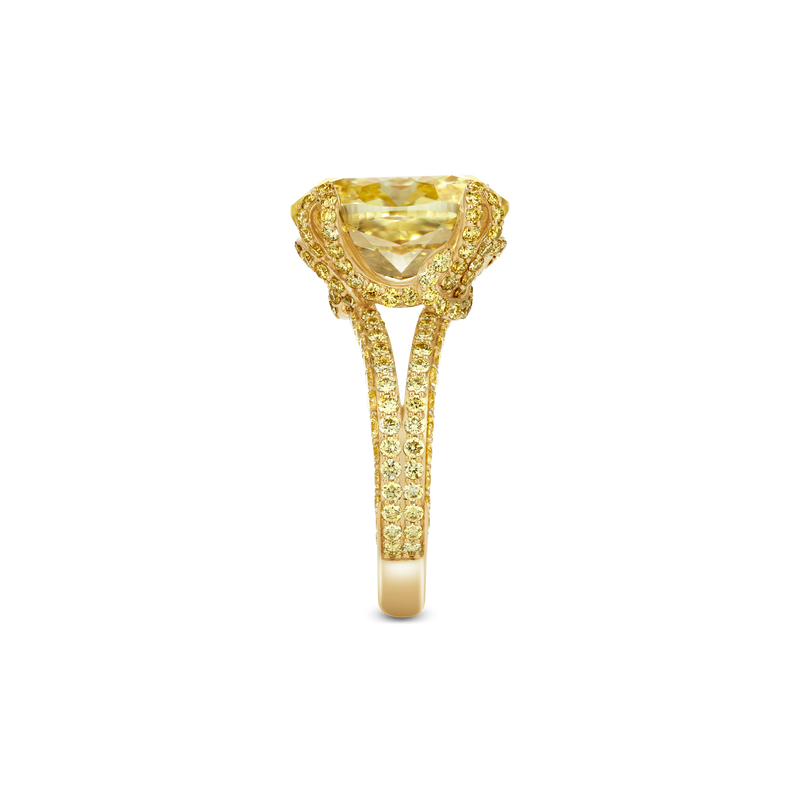 The Only Oval Fancy Yellow Diamond Engagement Ring with Half-Pav&eacute; Band