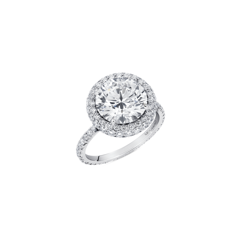 Mouawad Haven Round Brilliant Diamond Halo Engagement Ring with Full Pav&eacute; Band