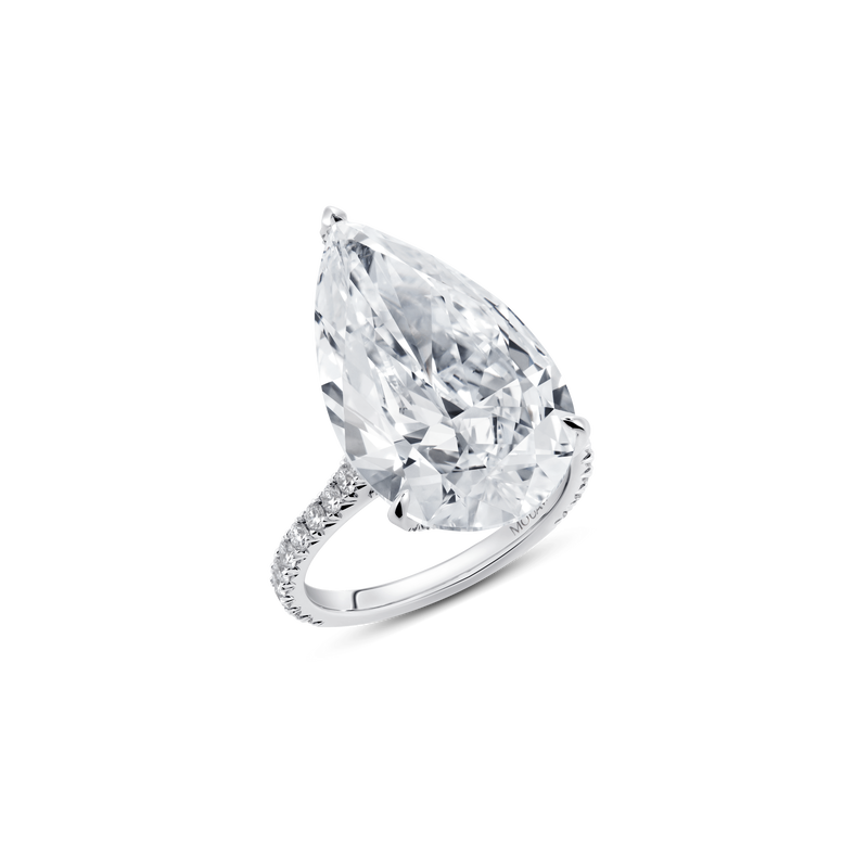 Evermore Pear-Shaped Diamond Solitaire Ring with Half-Pav&eacute; Band