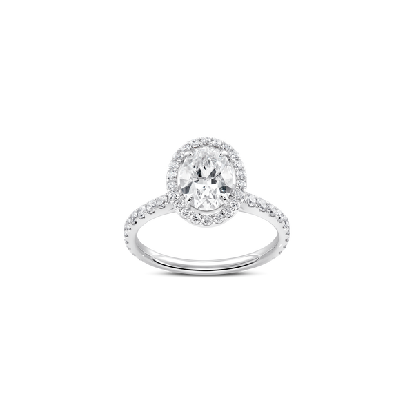Unity Oval-Cut Diamond Micropav&eacute; Halo Engagement Ring