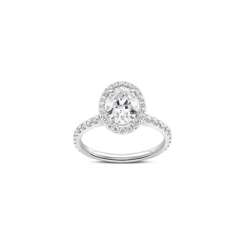 Unity Oval-Cut Diamond Micropav&eacute; Halo Engagement Ring