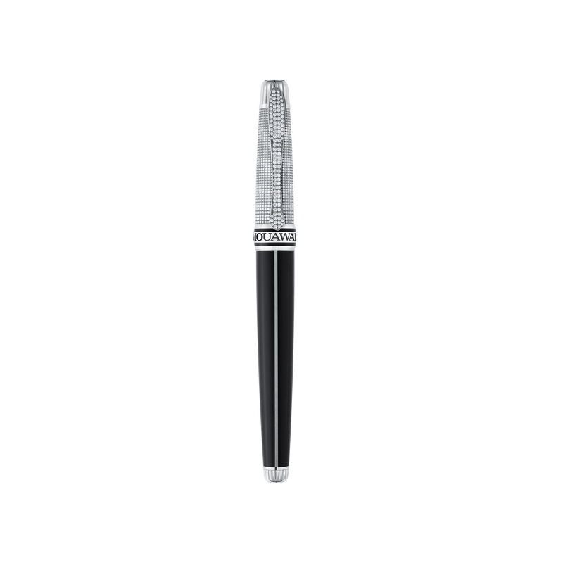 Grande Ellipe Rollerball Pen in Palladium, Cap with Full Pave Diamond