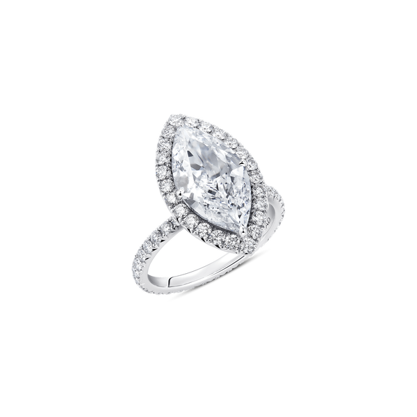 Evermore Marquise-Cut Diamond Halo Solitaire Ring with Full Pav&eacute; Band