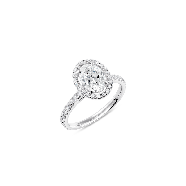Unity Oval-Cut Diamond Micropav&eacute; Halo Engagement Ring