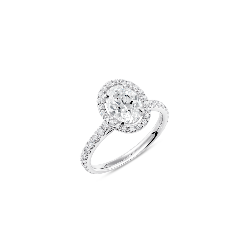 Unity Oval-Cut Diamond Micropav&eacute; Halo Engagement Ring