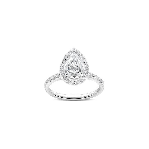 Unity Pear-Cut Diamond Micropav&eacute; Halo Engagement Ring