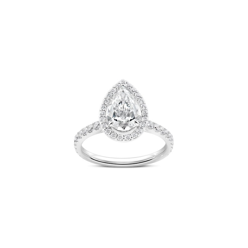 Unity Pear-Cut Diamond Micropav&eacute; Halo Engagement Ring