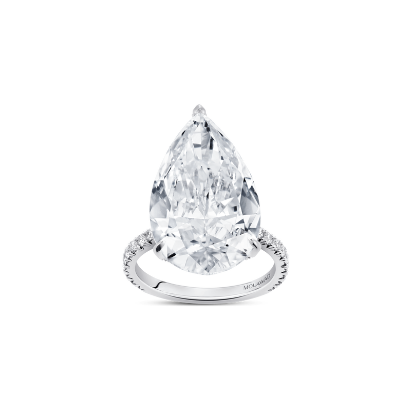 Evermore Pear-Shaped Diamond Solitaire Ring with Half-Pav&eacute; Band