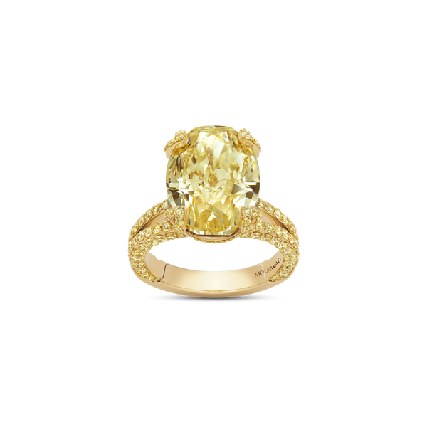 The Only Oval Fancy Yellow Diamond Engagement Ring with Half-Pav&eacute; Band