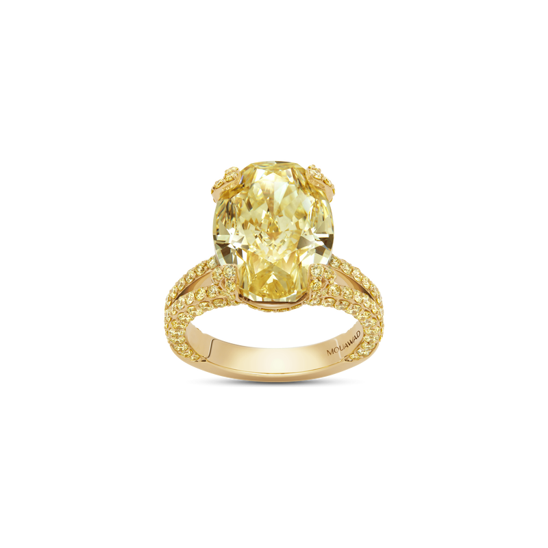 The Only Oval Fancy Yellow Diamond Engagement Ring with Half-Pav&eacute; Band