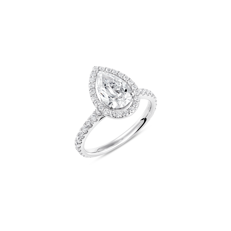 Unity Pear-Cut Diamond Micropav&eacute; Halo Engagement Ring