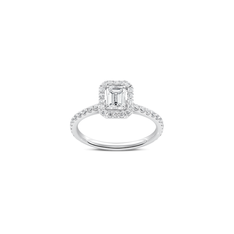 Unity Emerald-Cut Diamond Micropav&eacute; Halo Engagement Ring