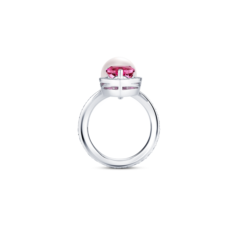 Venus Rubellite and Diamond Pav&eacute; Ring